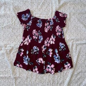 Kendall & Kylie Off The Shoulder Floral Smocked And Ruched Top